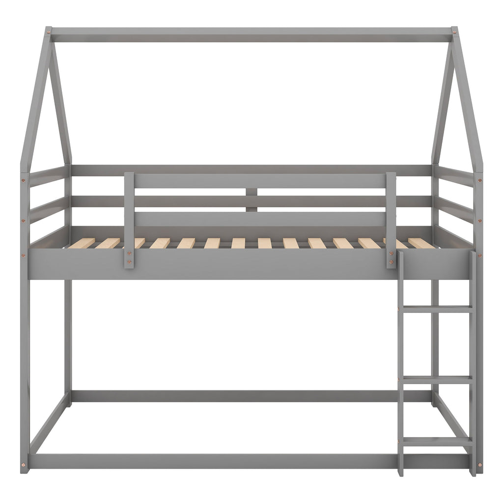 Low Bunk Bed With House Shaped Frame And Ladder