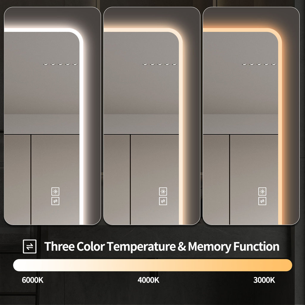 LED Full Length Mirror With Lights, Wall Mounted Full Body Mirror, Dimmable 3 Color Lighting, Anti Fog, Shatter Proof, Memory Function - Clear