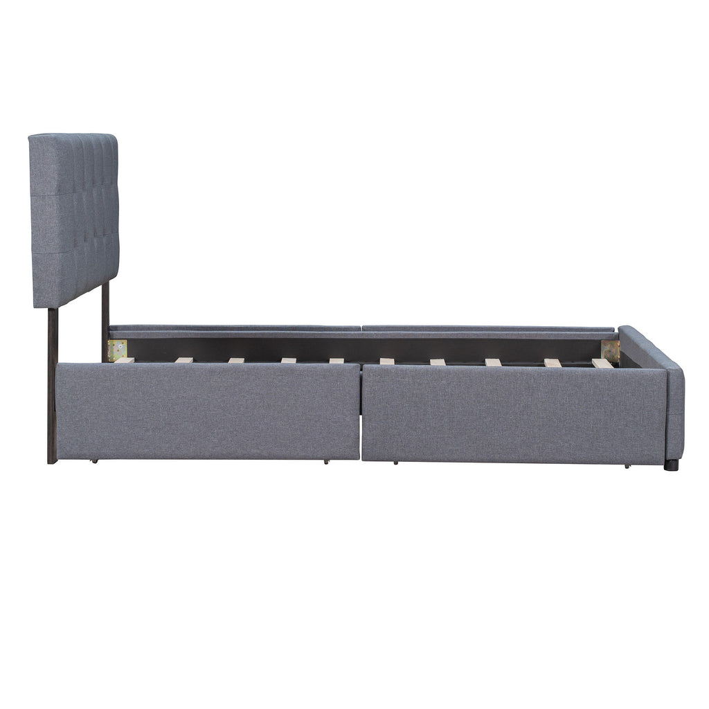 Upholstered Platform Bed With Classic Headboard And Drawers, No Box Spring Needed