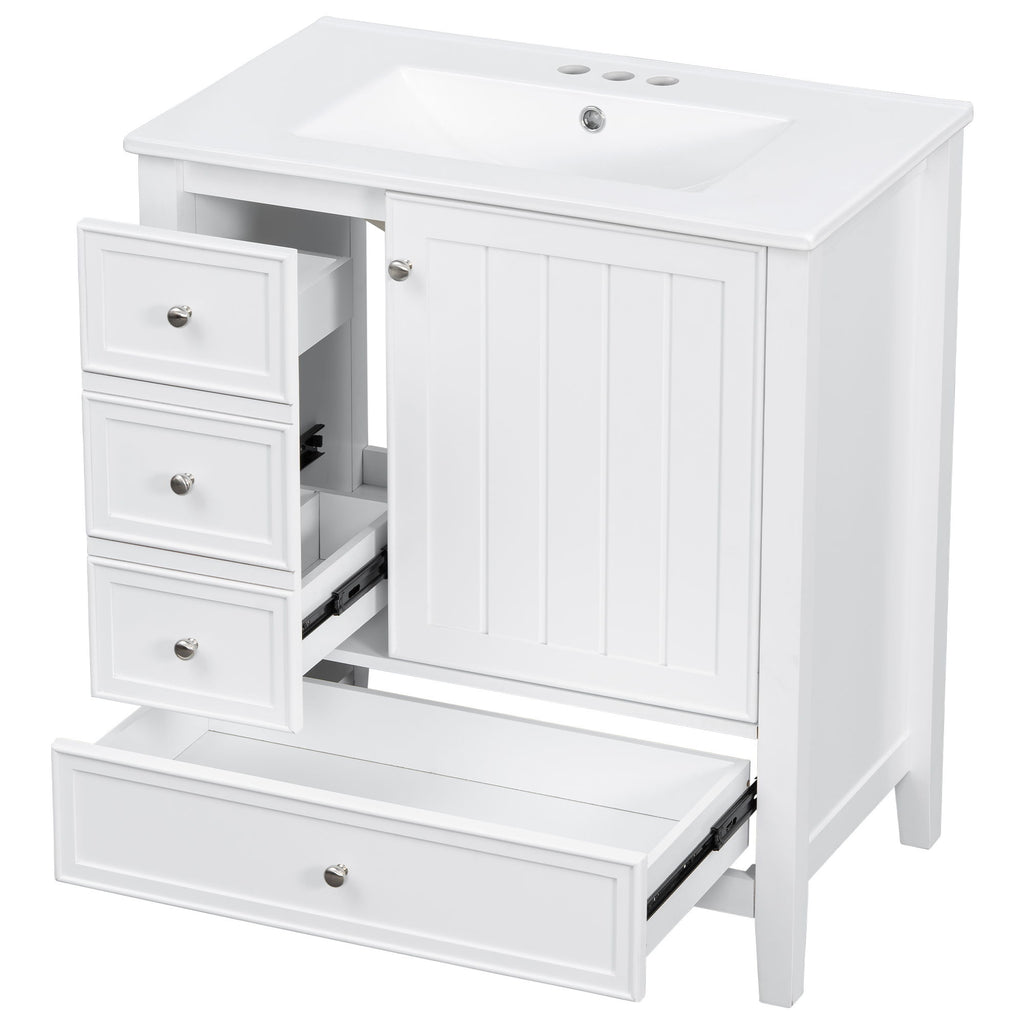 Modern Bathroom Vanity With Sink, 1 Cabinet & 3 Drawers