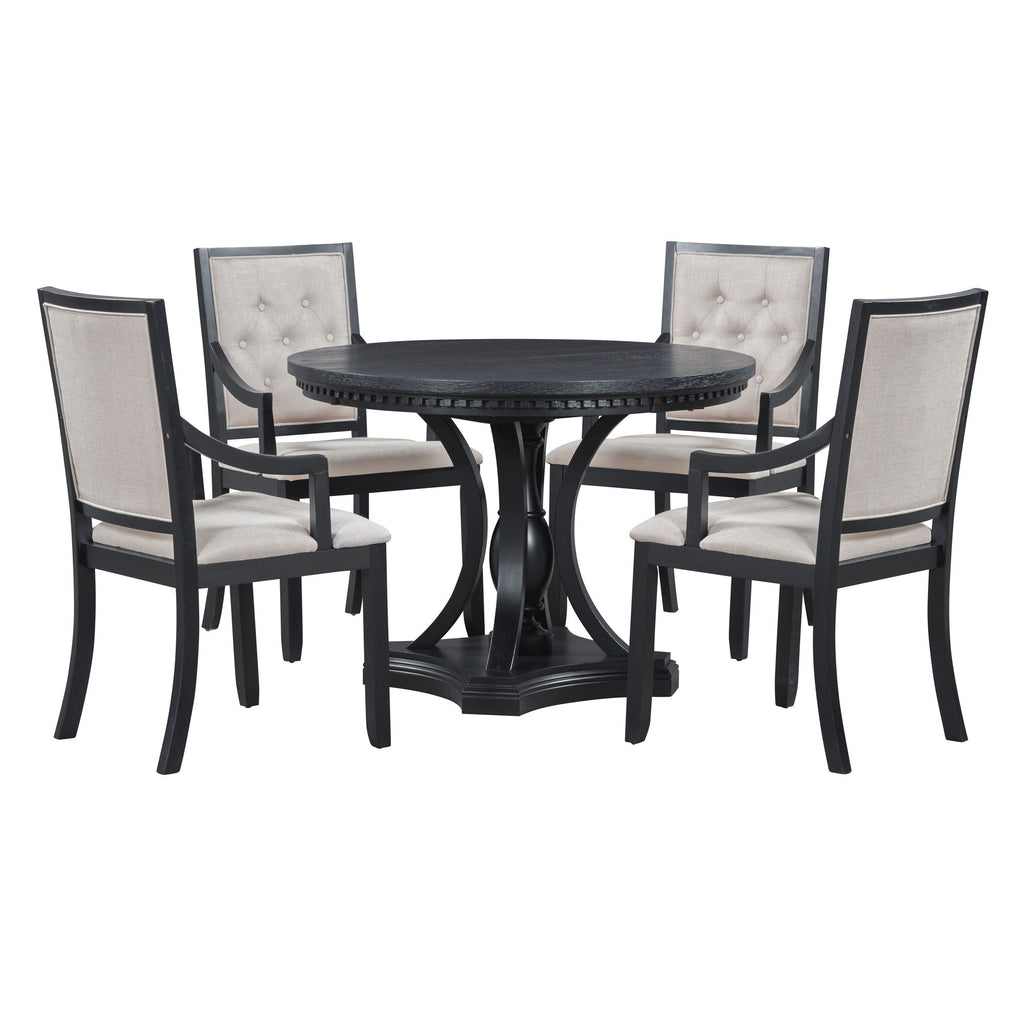 5 Piece Dining Set Extendable Round Table And 4 Chairs - Black / Oak