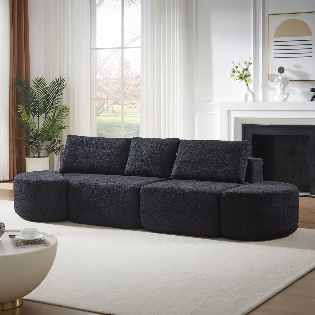 V - Shaped Modular Sofa Set & 3 Pillows And 2 Curved Ottomans For Living Rooms - Black