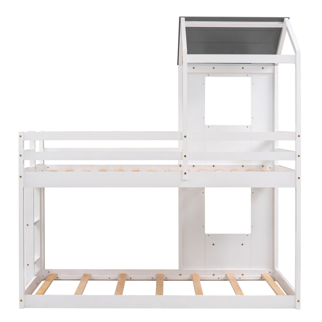 Bunk Bed Wood Bed & Roof, Window, Guardrail, Ladder