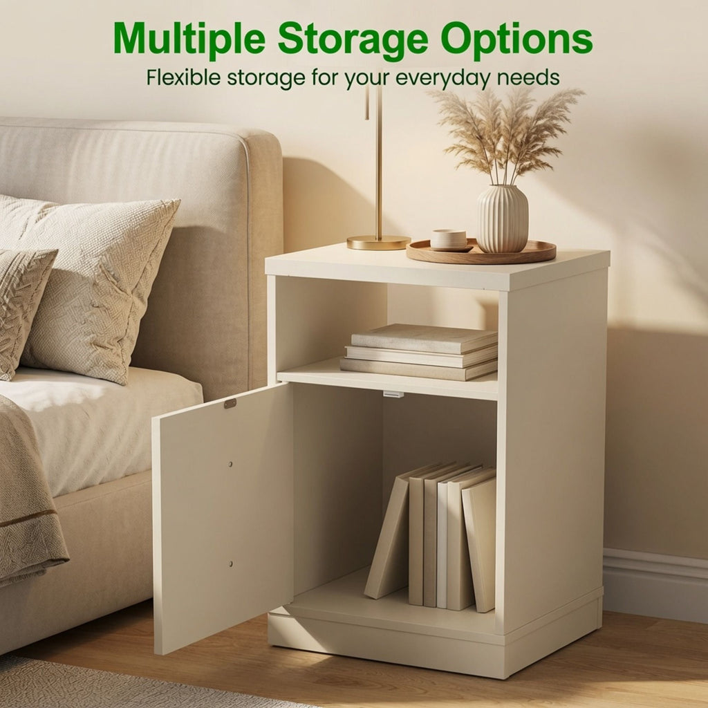 Nightstand With Door & Shelf, 2 Drawer Side Table
