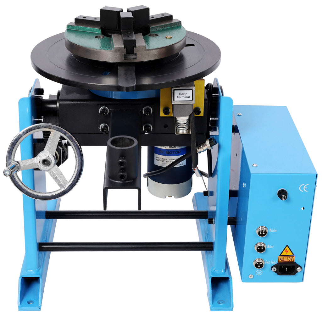 Heavy Duty Rotary Welding Positioner Turntable Table With Manual Tilt And 3 Jaw Lathe Chuck - Blue