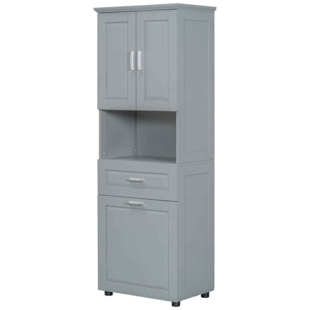 Tall Bathroom Cabinet With Tilt-Out Laundry Basket And Upper Storage