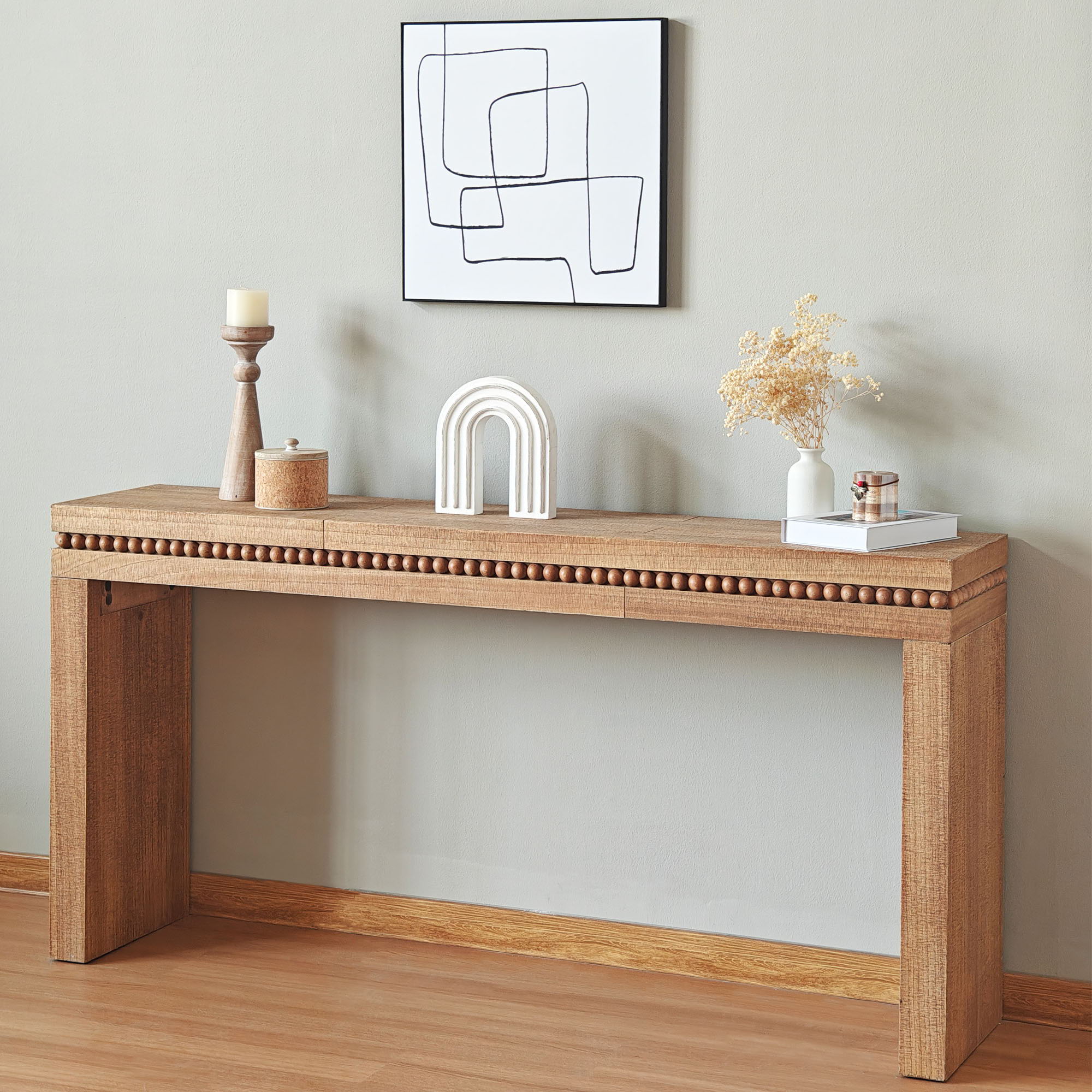 Modern Rustic Wood Table, Rectangular Living Room Center Table With Floating Top Design
