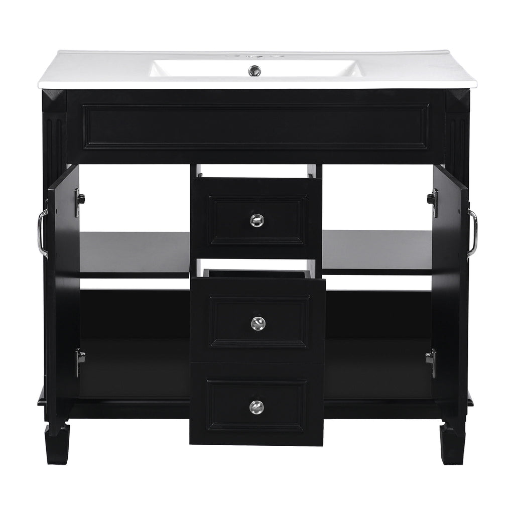 Bathroom Vanity With Top Sink, Basin On Cabinet With 2 Soft Closing Doors And 2 Drawers