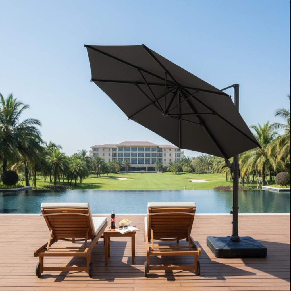 Round Cantilever Patio Umbrella With 360 Rotation & Infinite Tilt Adjustment