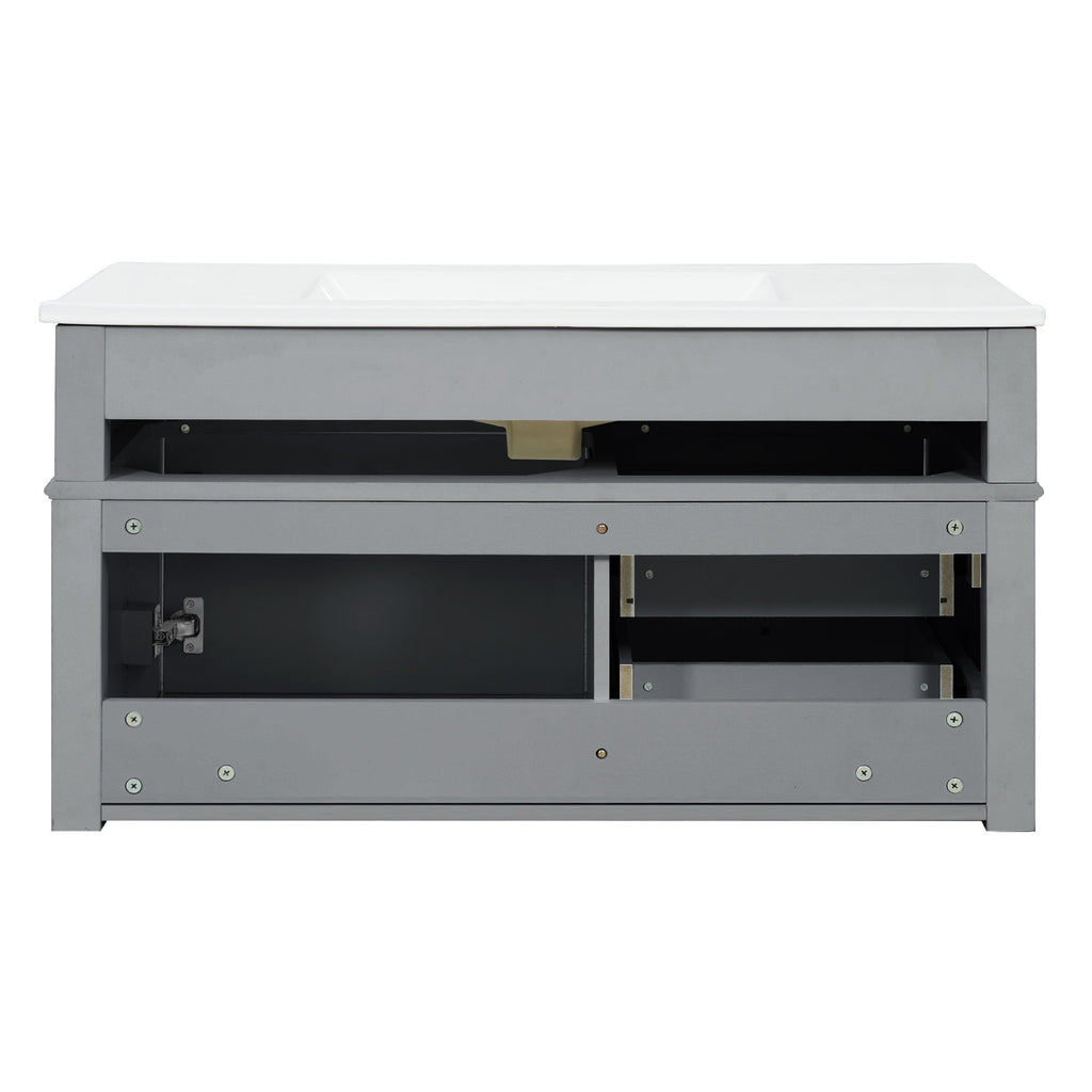 Modern Wall Mounted Floating Cabinet With Double Drawer And Sink