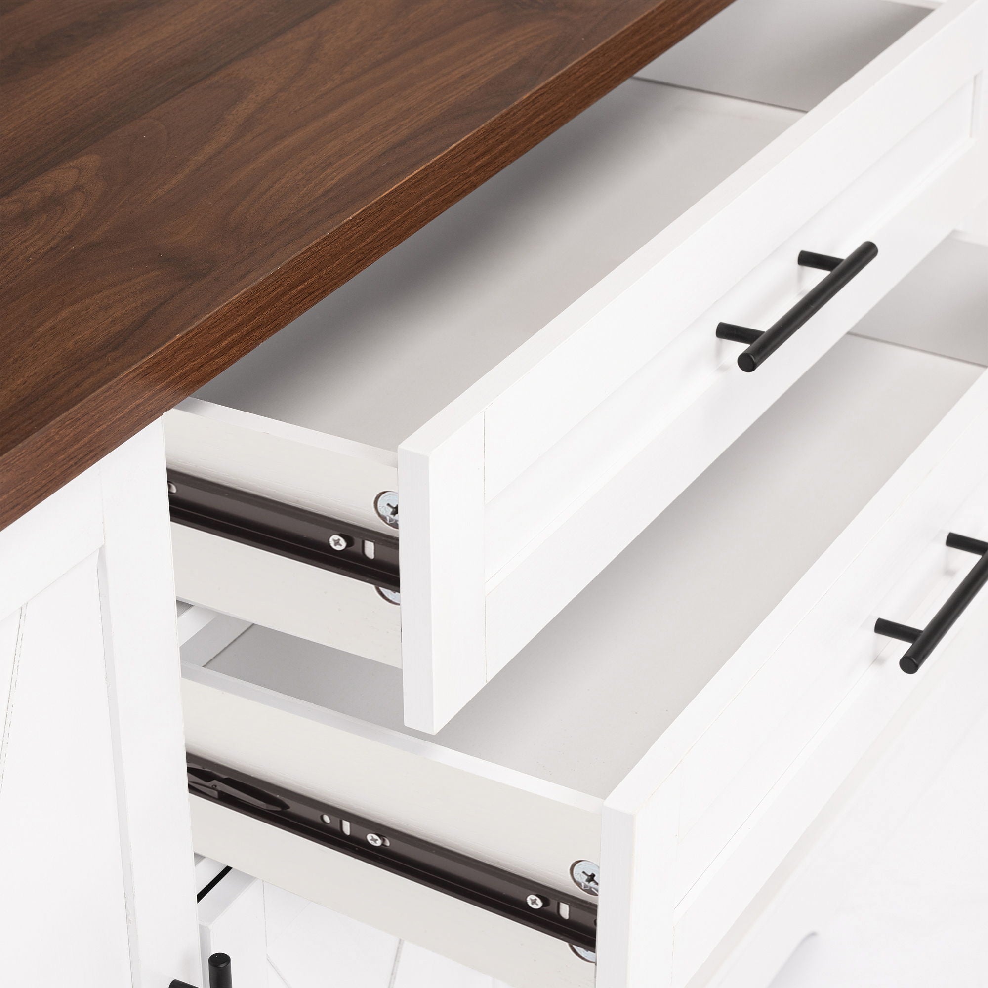 Barn Door Storage Cabinet With 2 Drawers & Door Rack, Adjustable Shelves