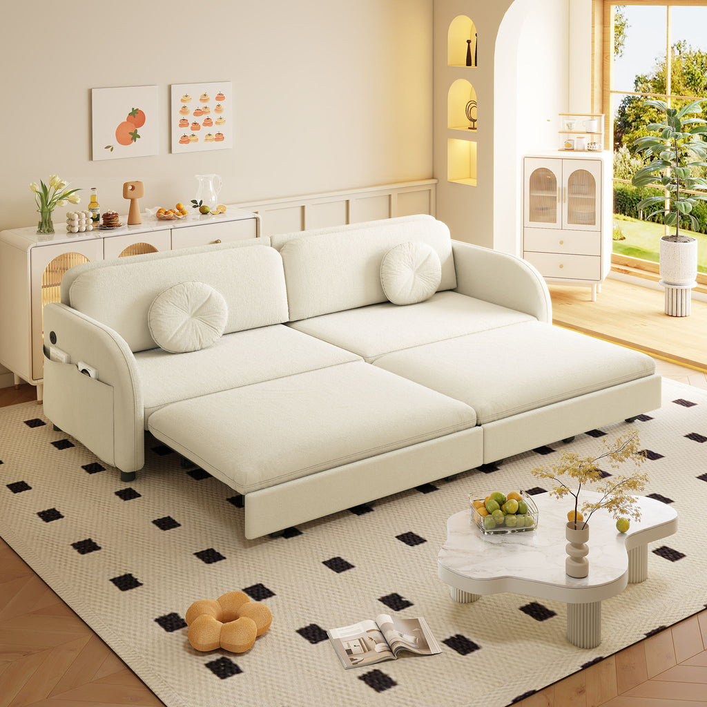 Upholstered Pull Out Couch With Side Pocket & USB Port