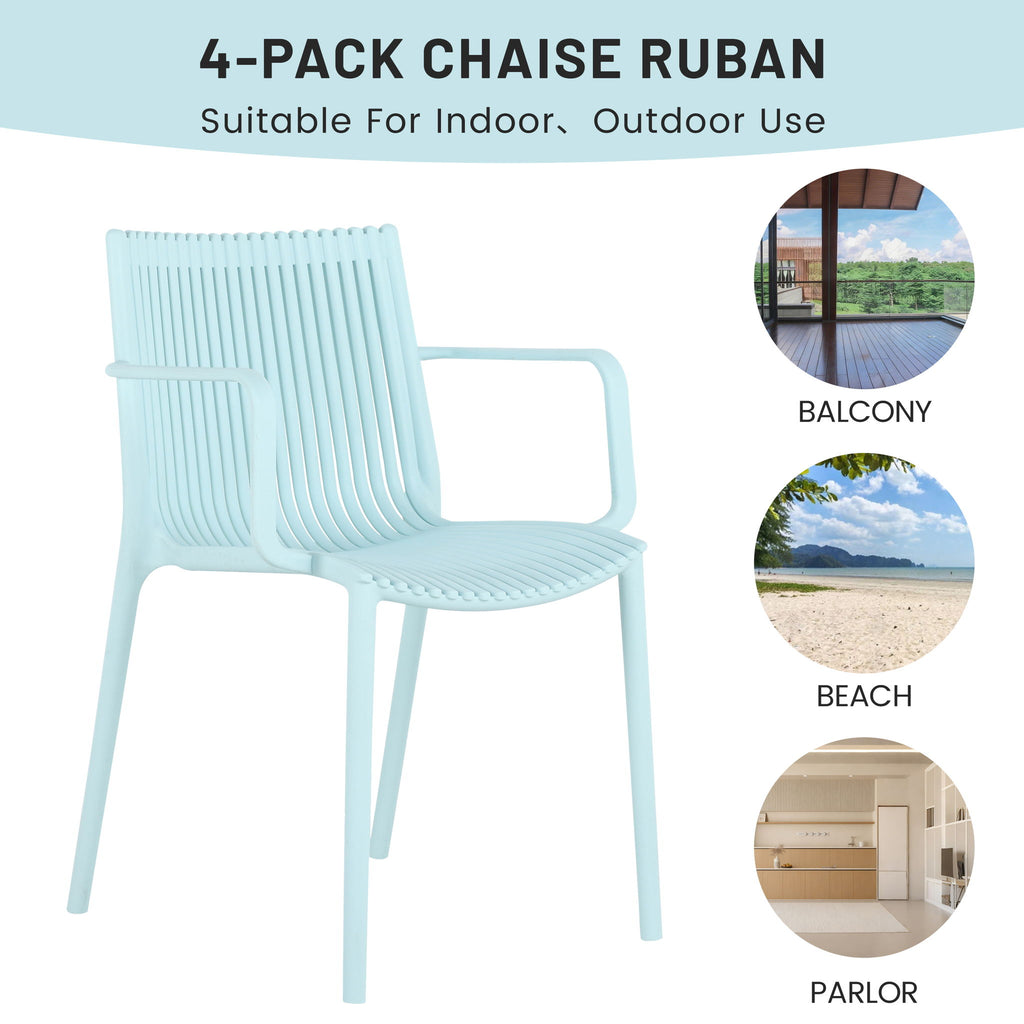 4 Piece Stackable Single Chairs With Vertical Stripe Design For All Weather