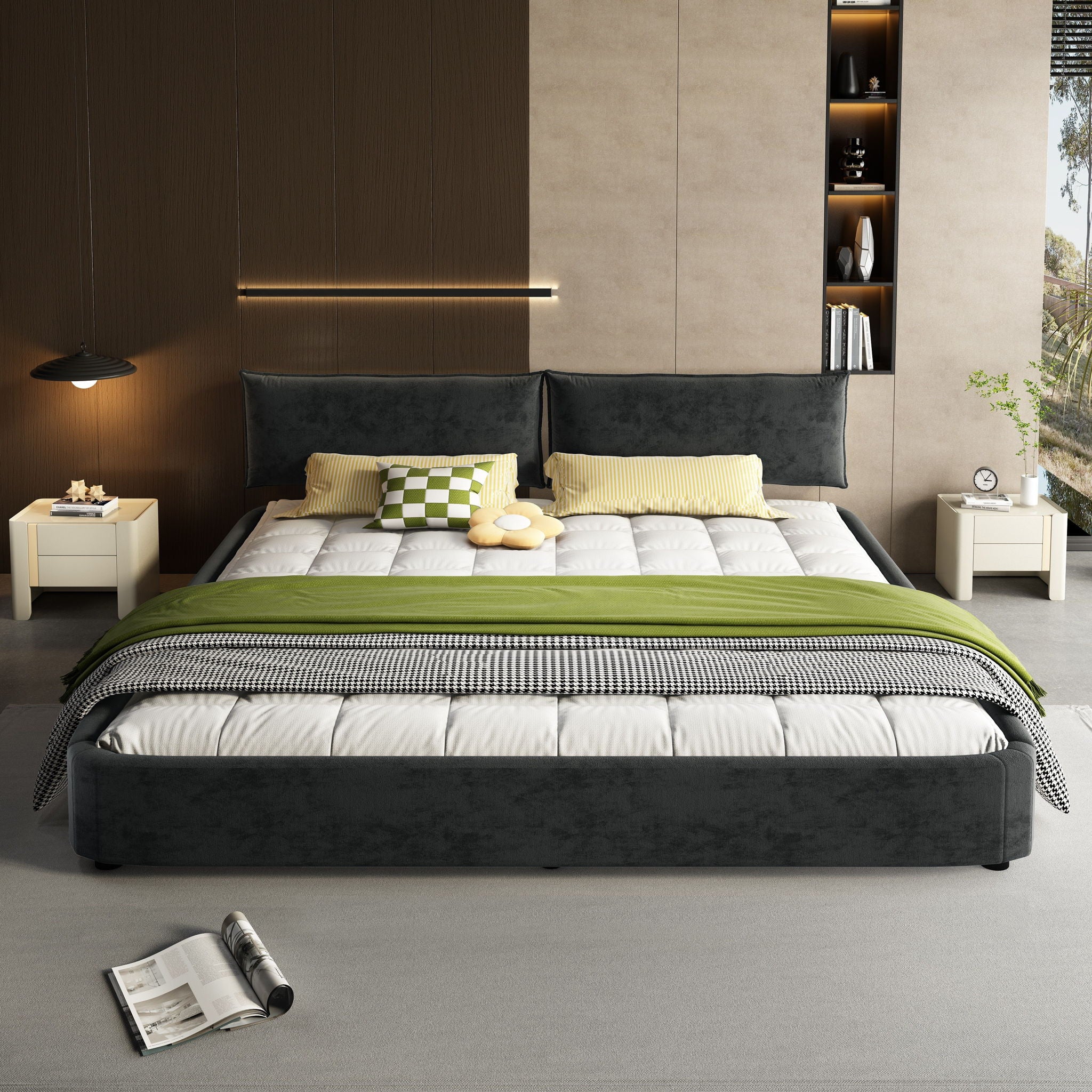 Cloud Bed Frame With Oversized Padded Movable Headboard