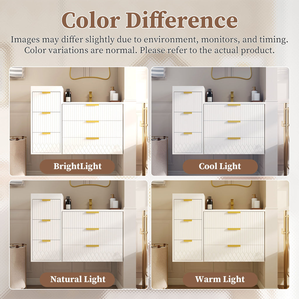 Modern Floating Bathroom Cabinet With Basin Sink And Side Storage, Rectangular Vanity