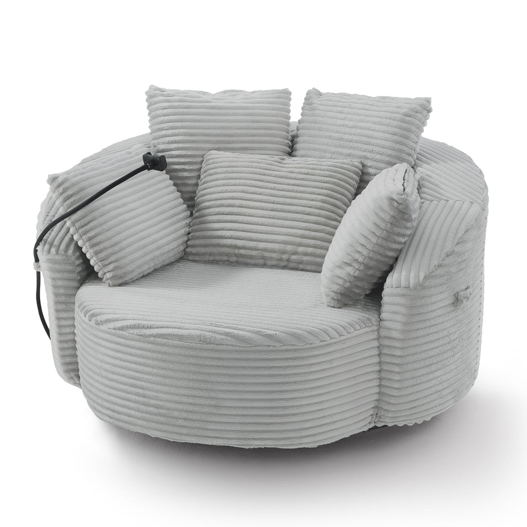Swivel Accent Barrel Chair With Adjustable Phone Holder, 5 Pillows For Living Room