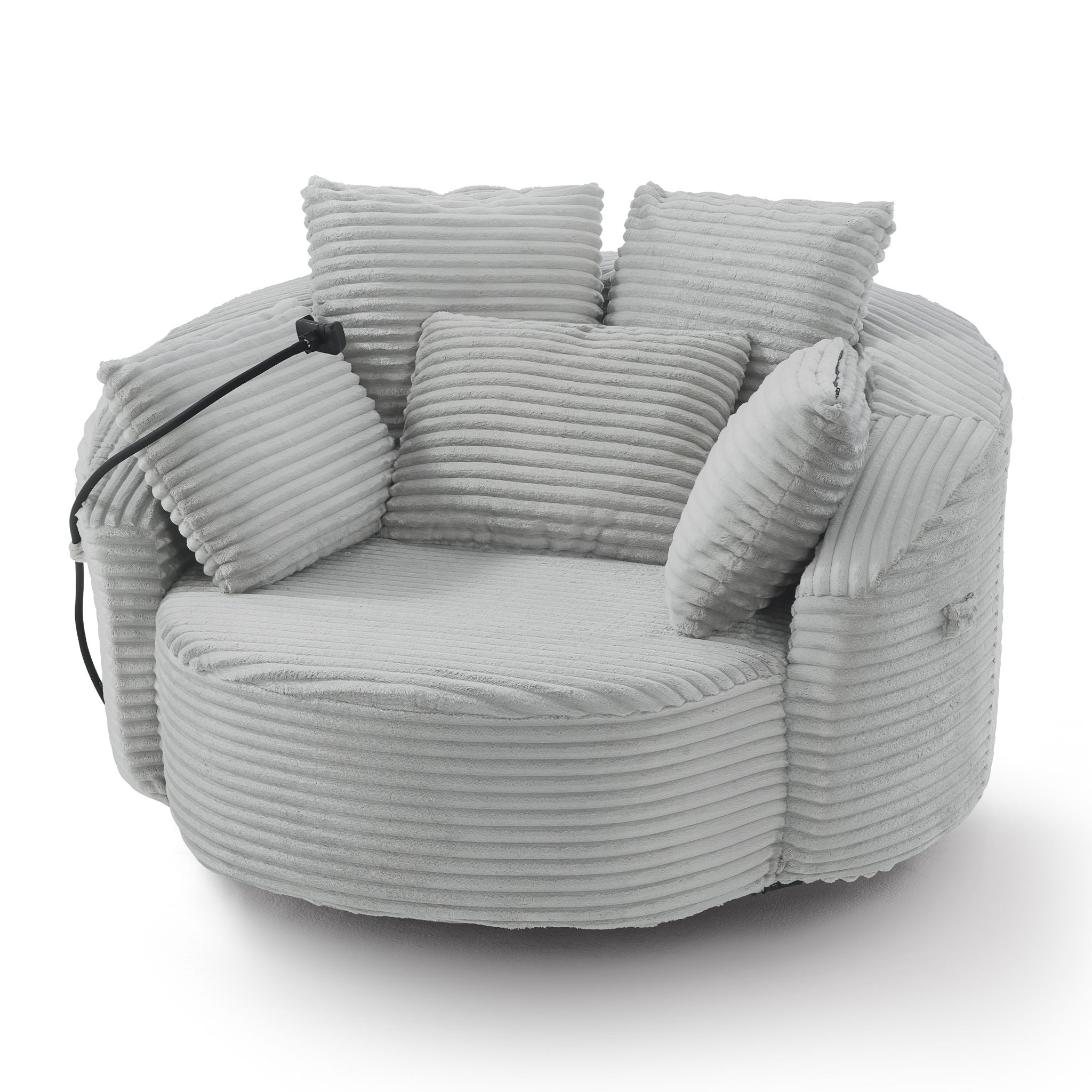 Swivel Accent Barrel Chair With Adjustable Phone Holder, 5 Pillows For Living Room