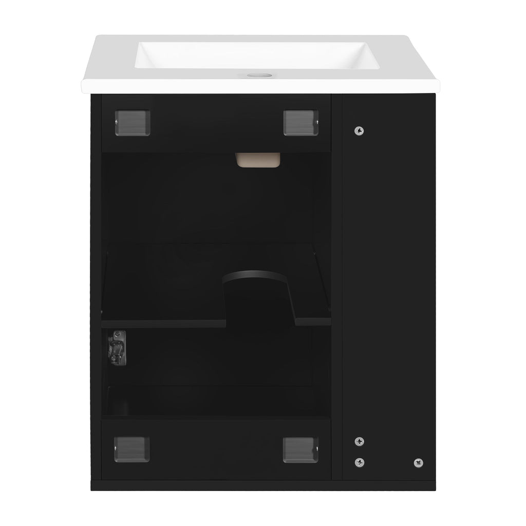 Modern Wall Mounted Bathroom Cabinet With Side Shelf And Ceramic Sink