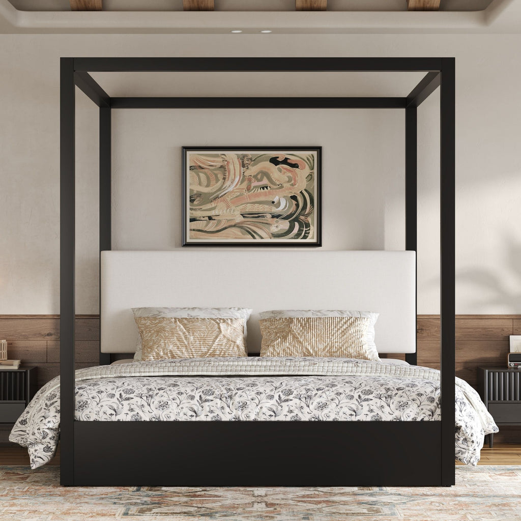 Canopy Platform Bed With Upholstered Headboard