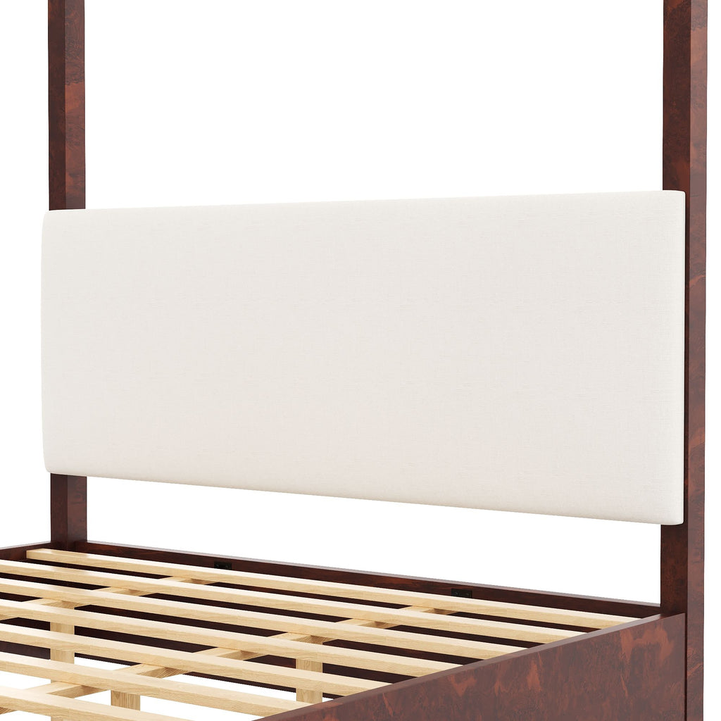 Canopy Platform Bed With Upholstered Headboard