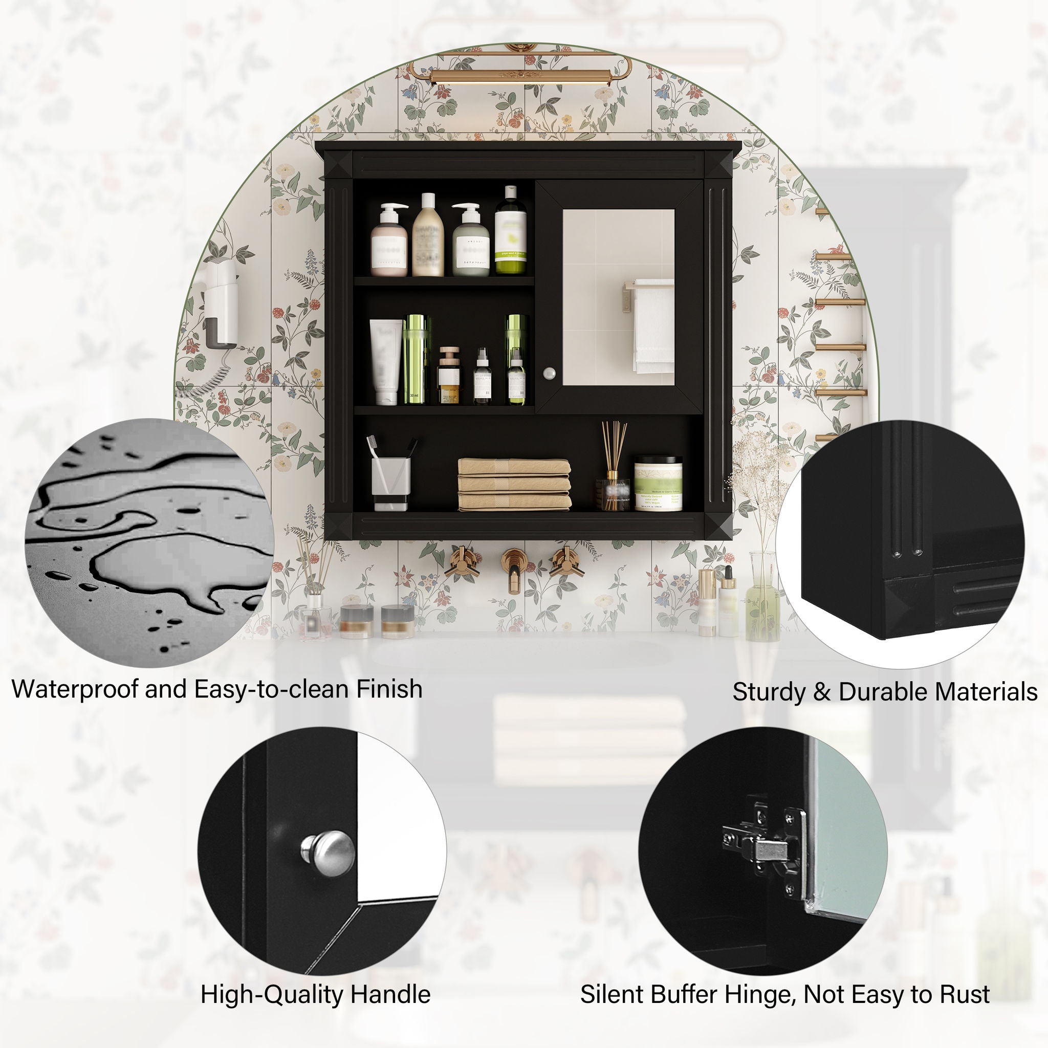 Wall-Mounted Bathroom Cabinet With Mirror And Adjustable Shelves
