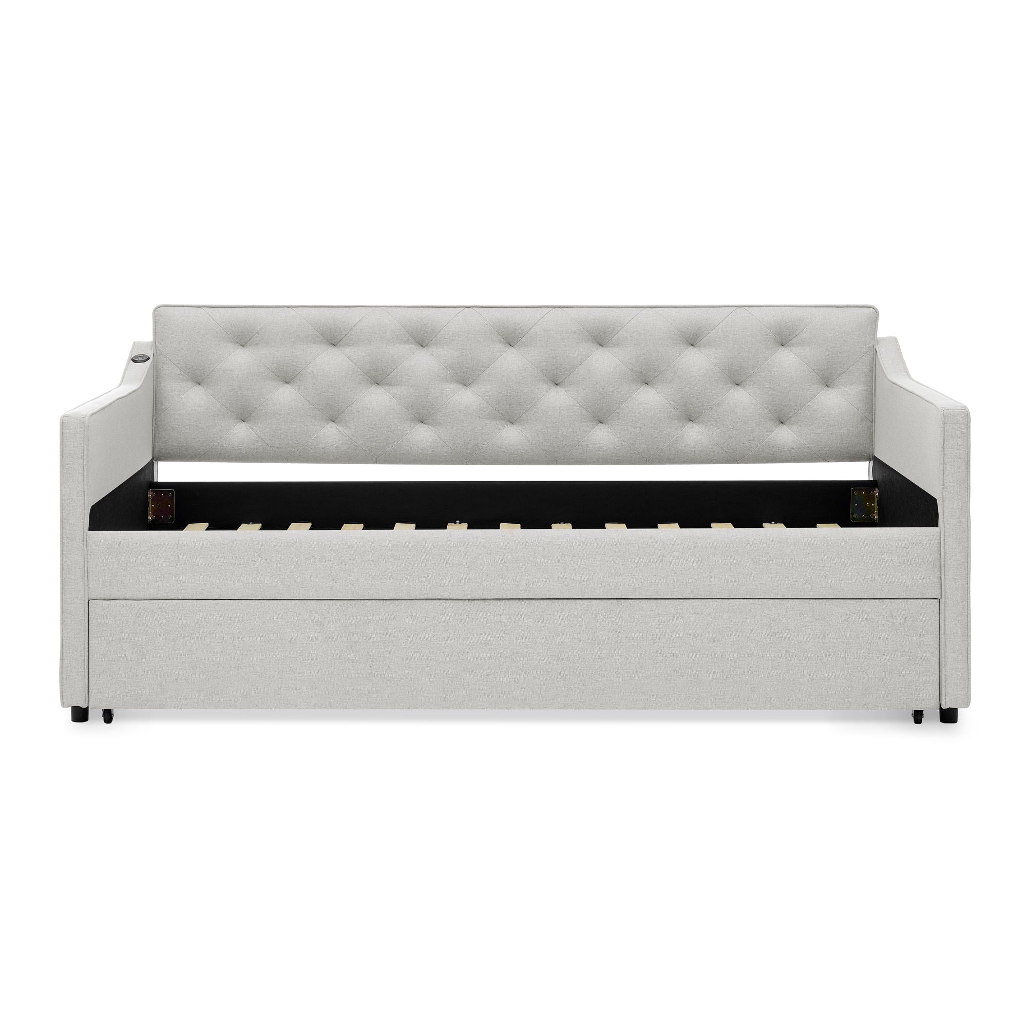 Daybed With Pop Up Trundle And USB Charging Armrest
