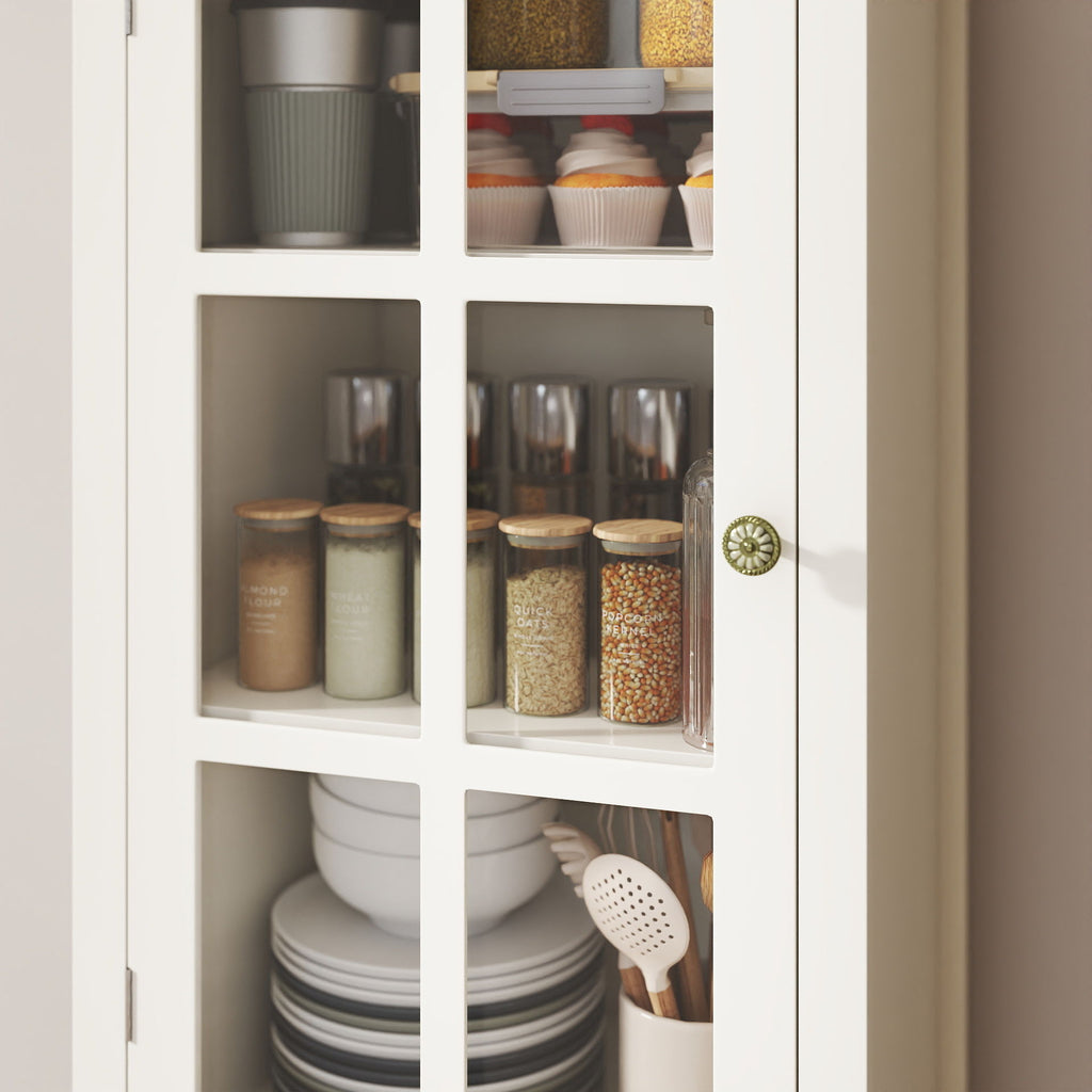 Minimalism Buffet Cabinet With Glass Doors And Double Drawer