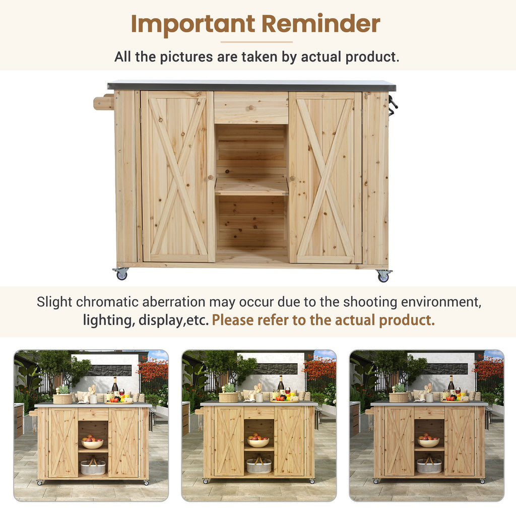 Outdoor Kitchen Island With Stainless Steel Top, Ample Storage Space, Towel And Spice Racks And A Bottle Opener