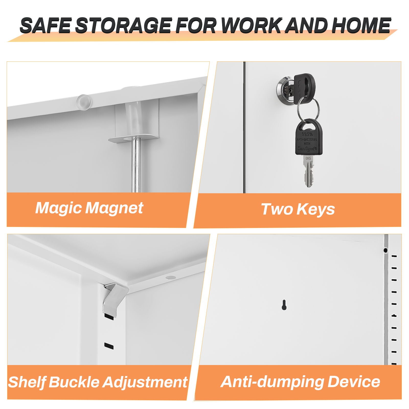 2 Door File Cabinet With Lock, 4 Adjustable Shelves, Heavy-Duty