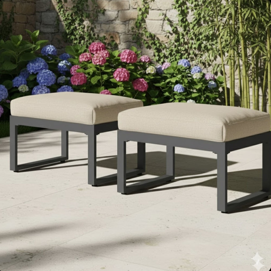 Patio All-Weather Ottomans With Thick Cushions (Set of 2)