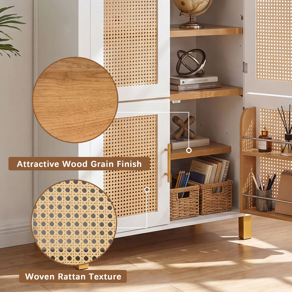 Tall Arched Cabinet With Rattan Doors & Adjustable Shelves