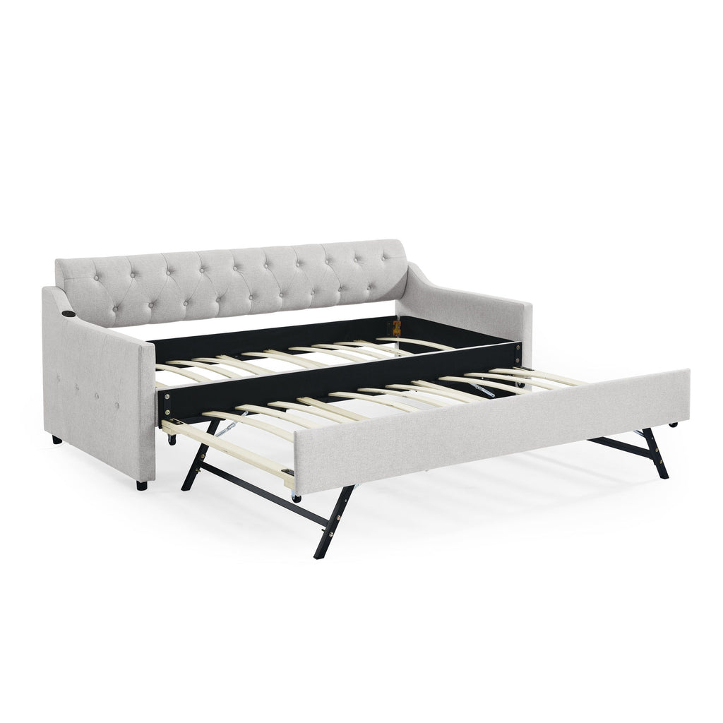 Size Upholstered Daybed With Trundle And USB Charging Armrest