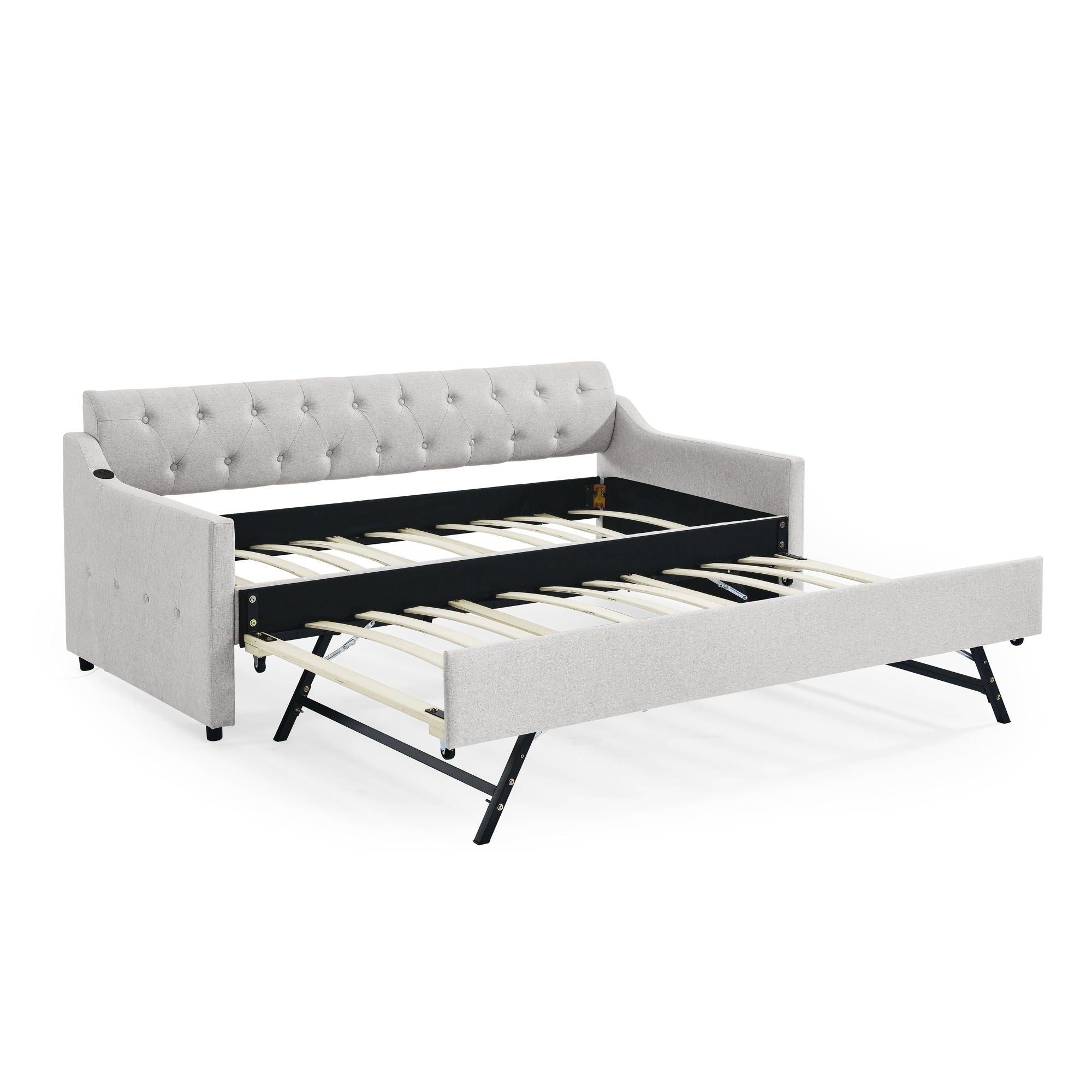 Size Upholstered Daybed With Trundle And USB Charging Armrest