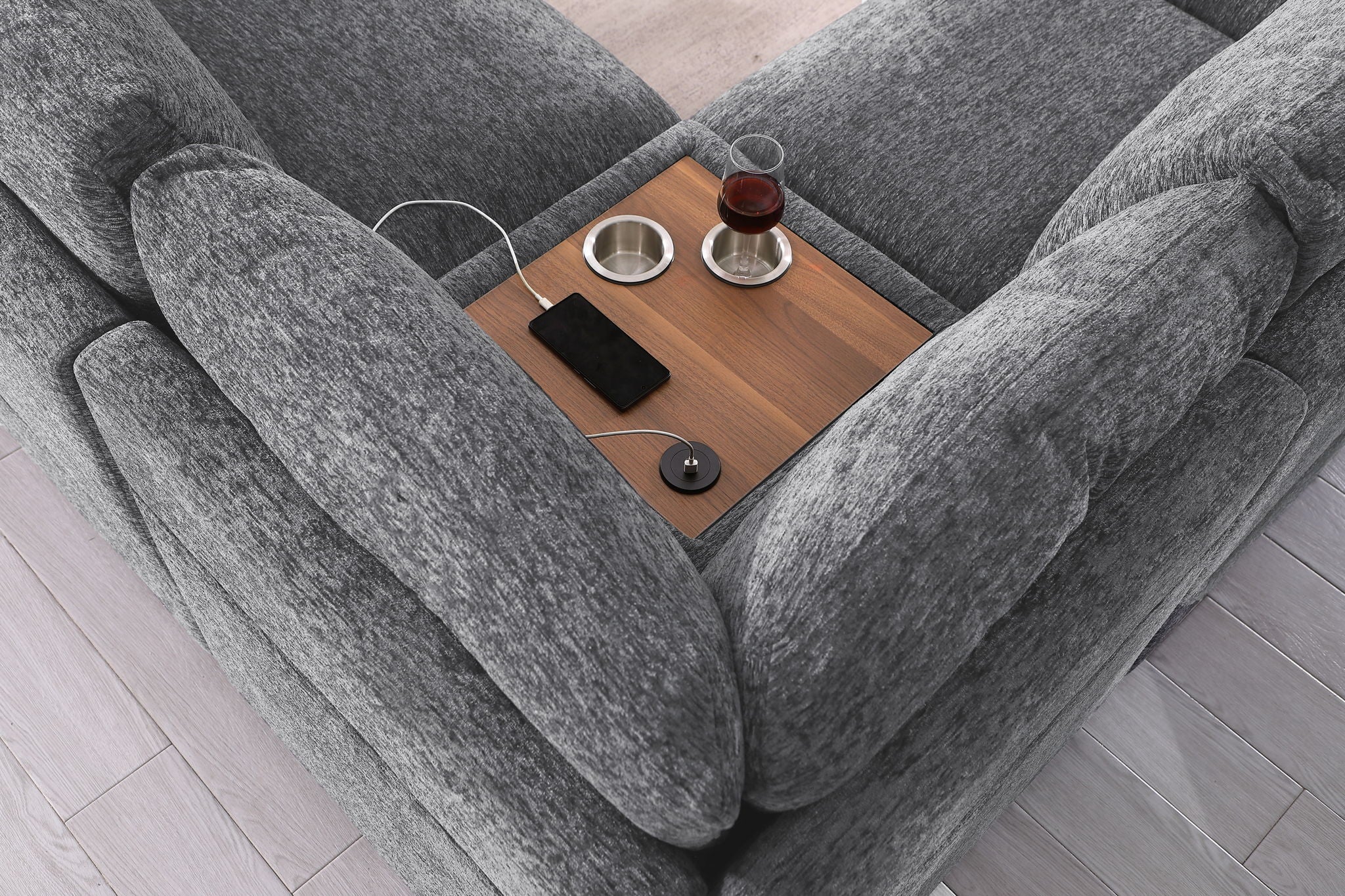 Celine - Fabric Corner Sectional Sofa With Right-Facing Chaise, Cupholders, And Charging Ports