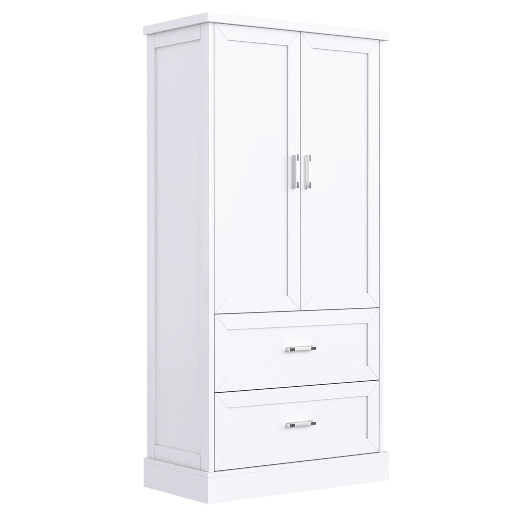 Tall Bathroom Storage Cabinet With 2 Doors And Drawers, Adjustable Shelf