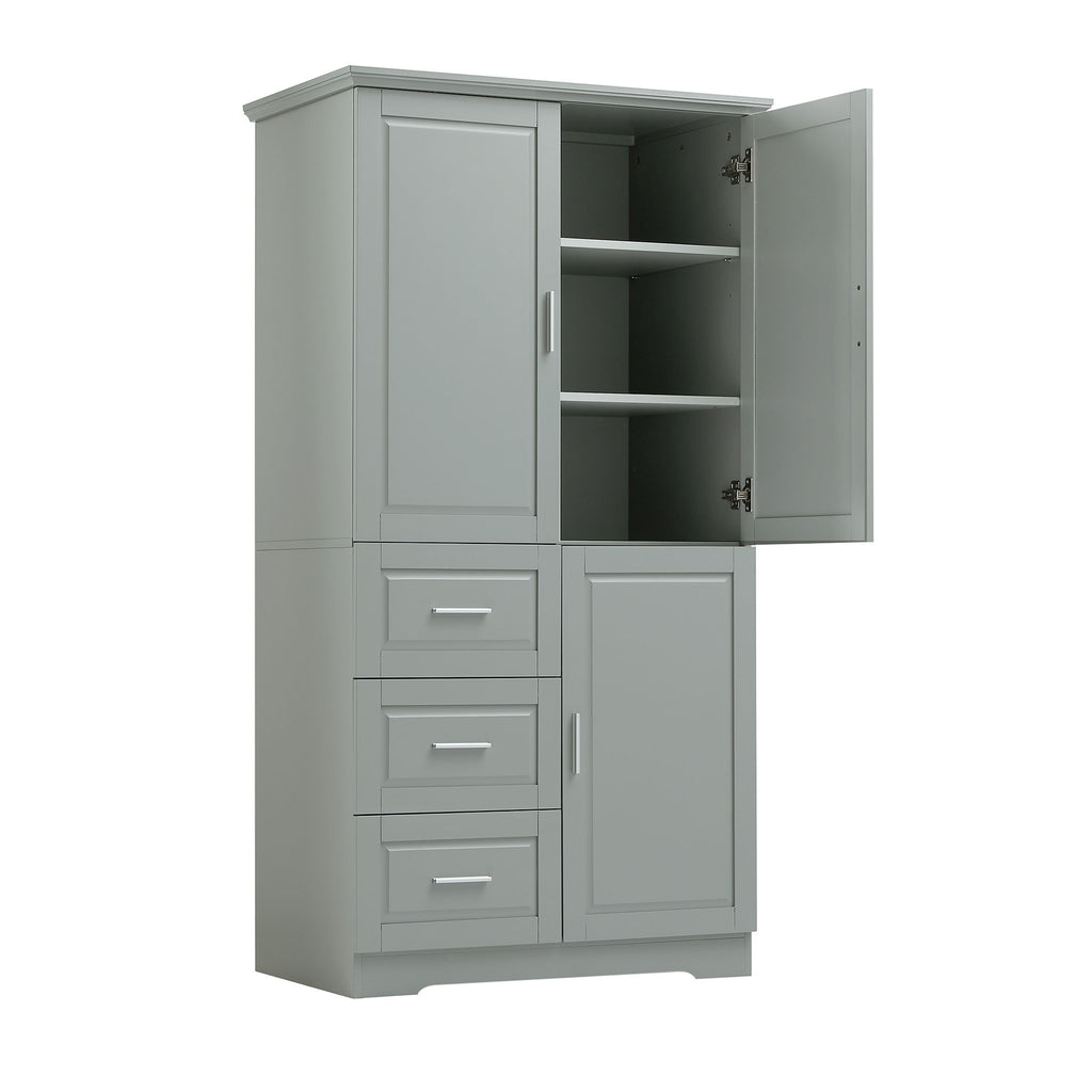 Tall Wide Storage Cabinet With Doors, 3 Drawers