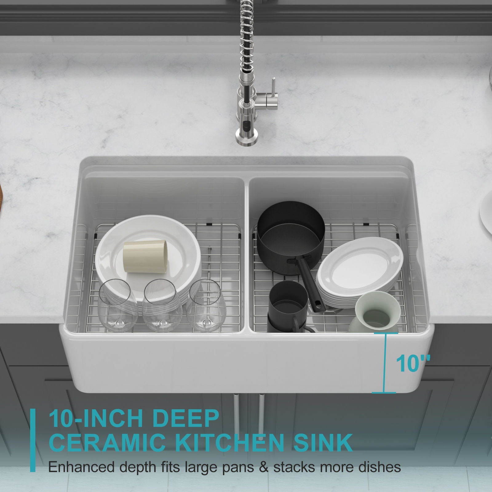 Double Bowl Sink Workstation - White