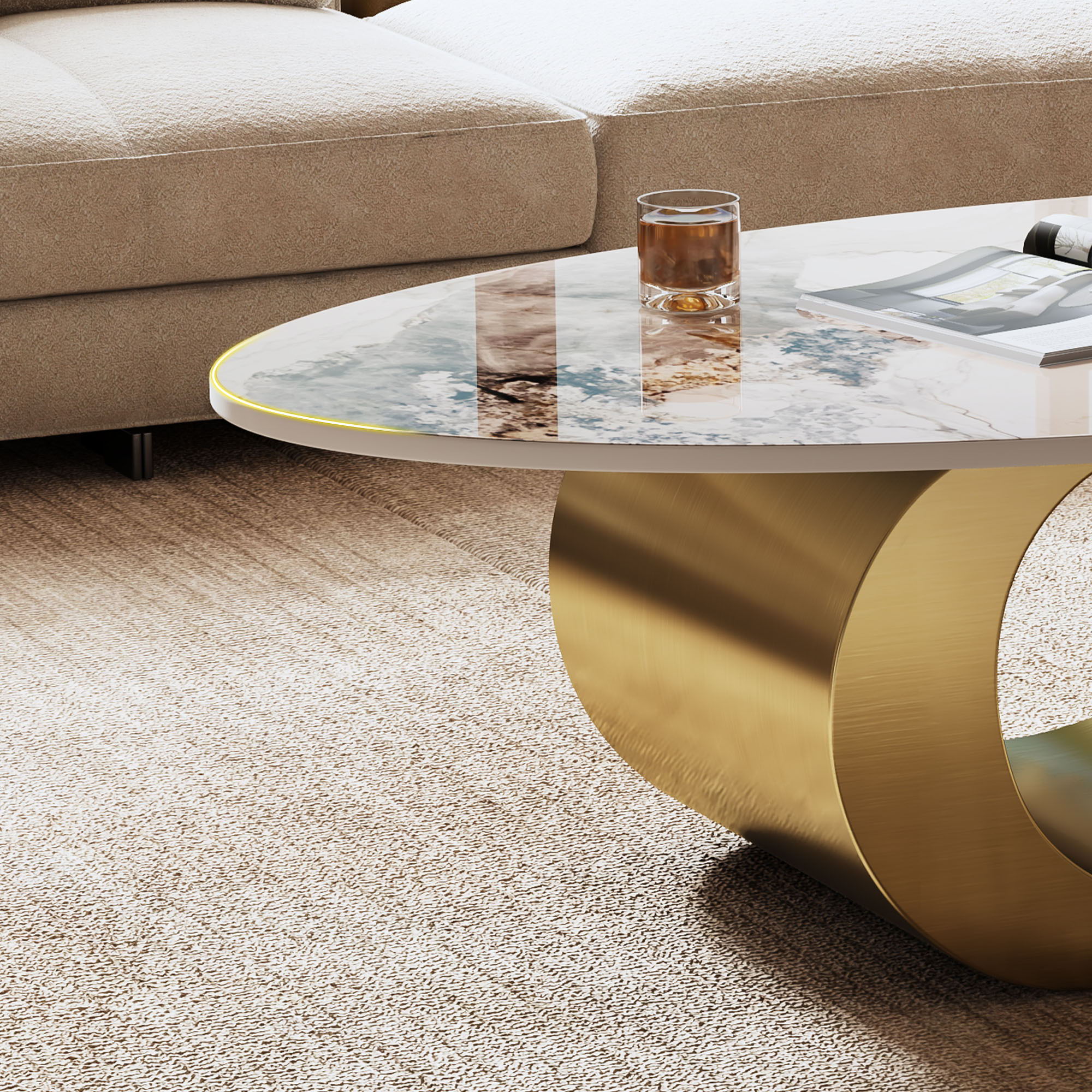 Oval Coffee Table For Living Room - Gold / White