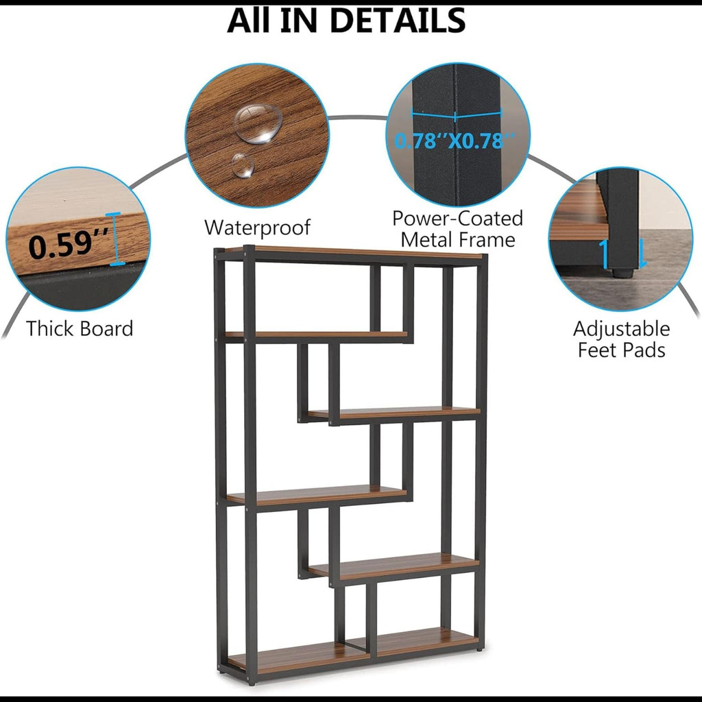 6 Tier Etagere Bookcase With Asymmetrical Shelves For Living Room