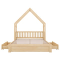 House Style Platform Bed With Guardrail And 2 Drawers