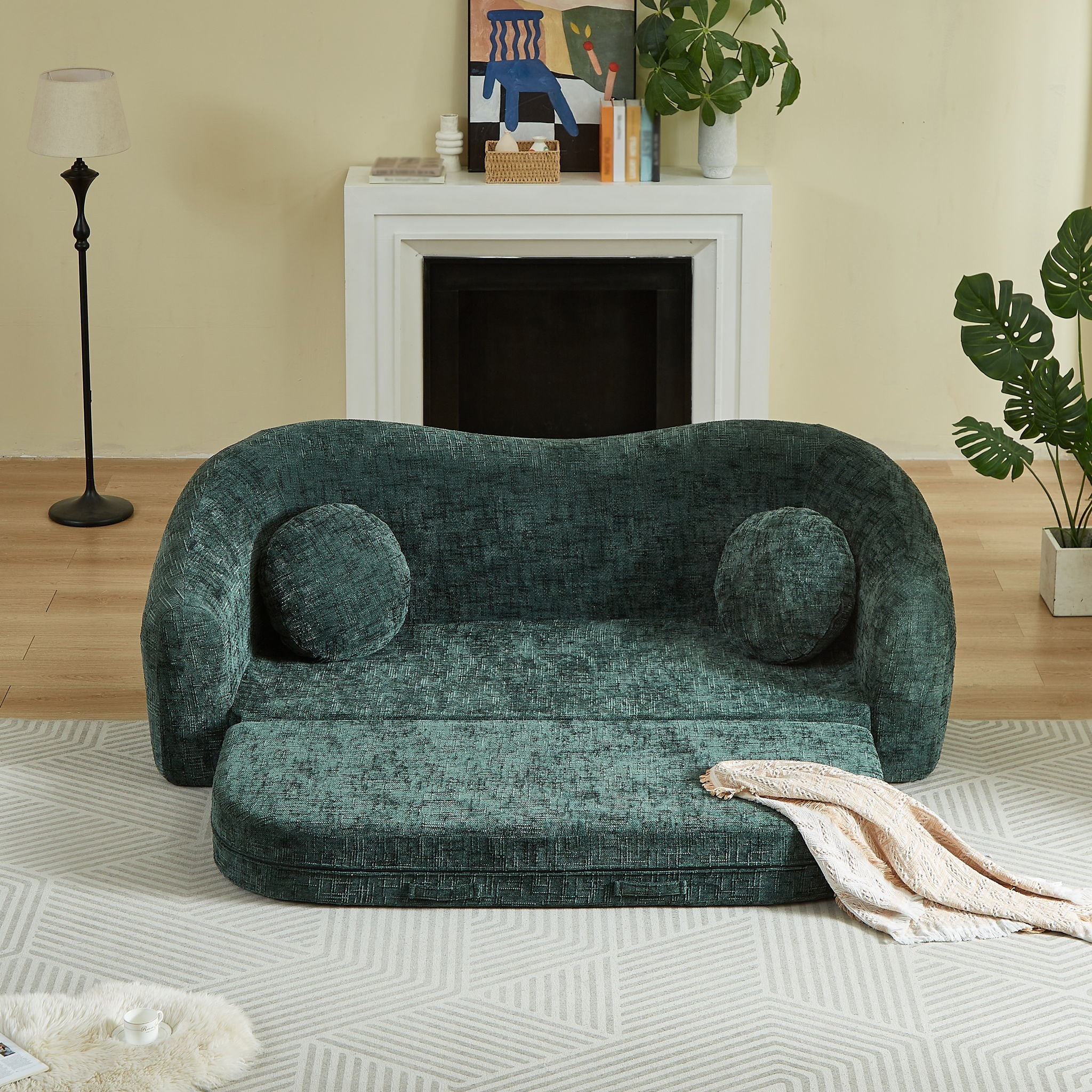 Curved Convertible Sofa, 2 In 1 Frameless Folding Sofa Bed With Pull Out Base And Deep Seat