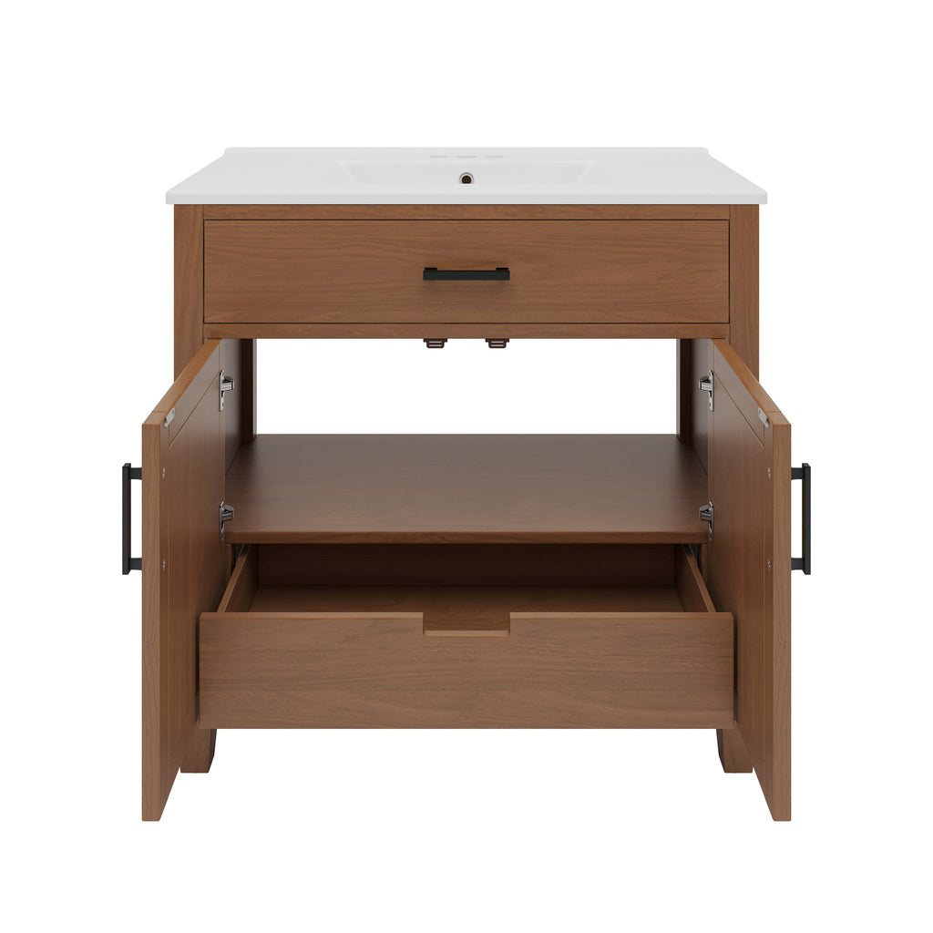 Bathroom Vanity With Ceramic Sink, Modern Free Standing Cabinet With Soft Close Drawers