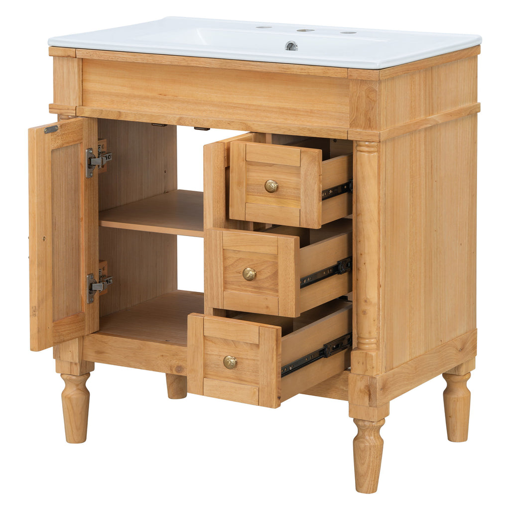 Modern Bathroom Vanity With Ceramic Sink, Soft Close Doors, Adjustable Shelves