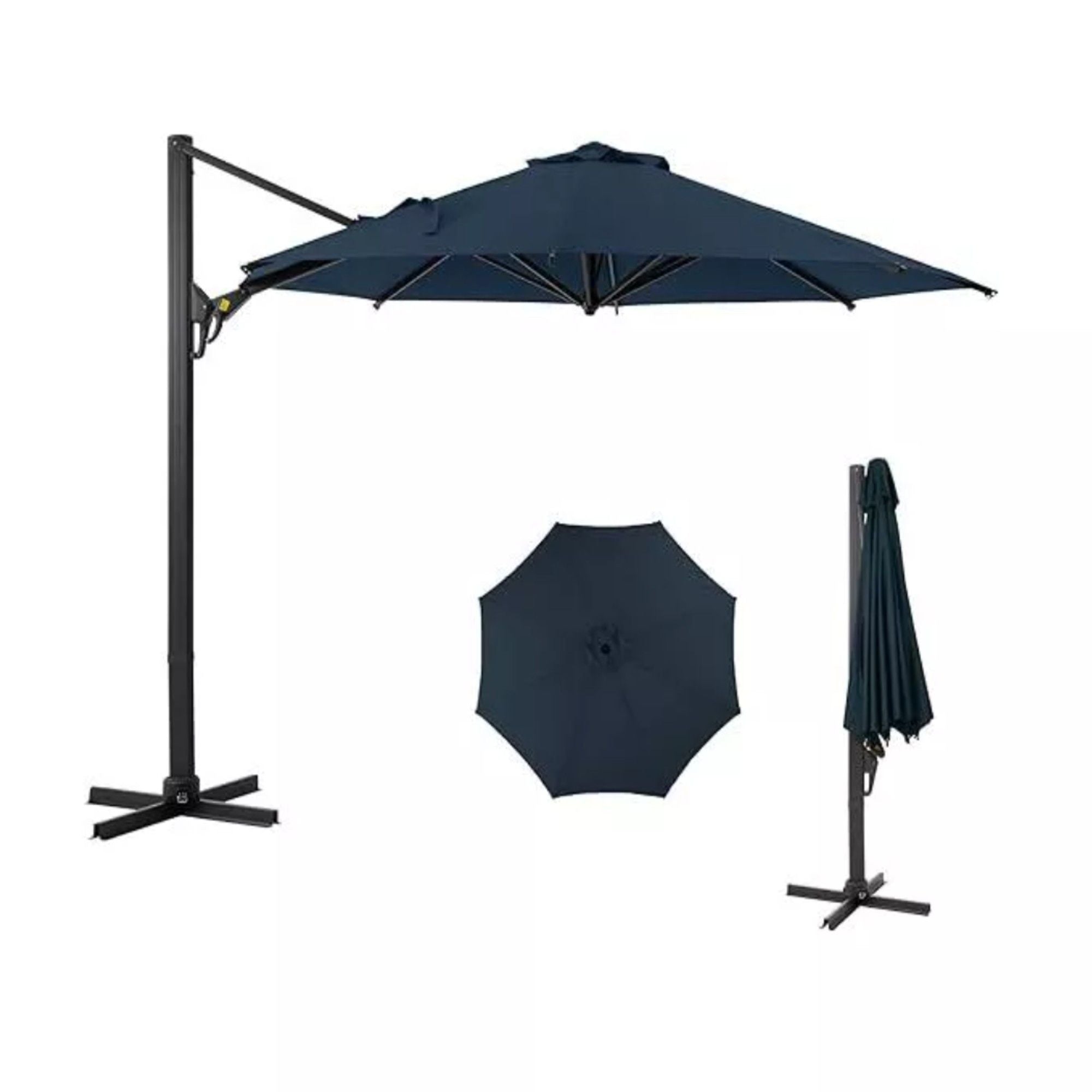 Round Cantilever Patio Umbrella With 360 Rotation & Infinite Tilt Adjustment