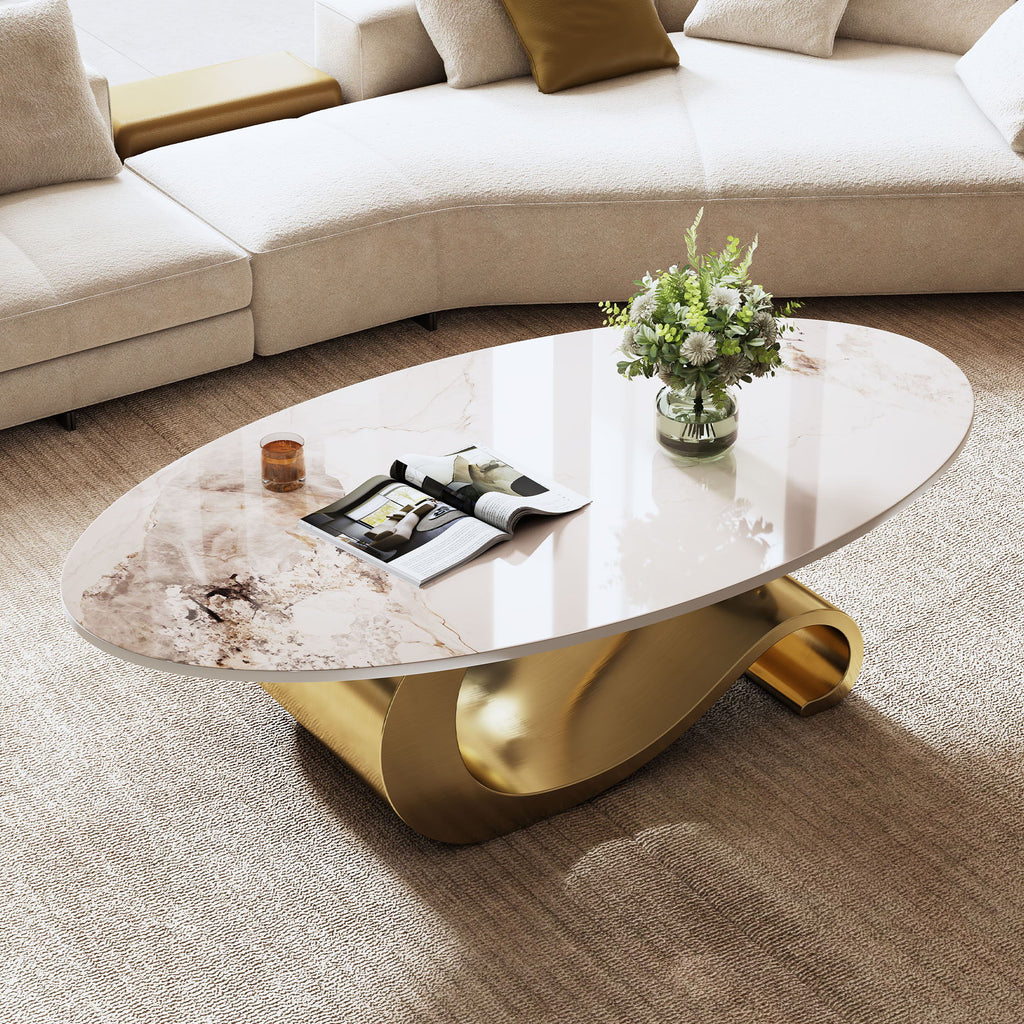 Oval Coffee Table For Living Room - Gold / White