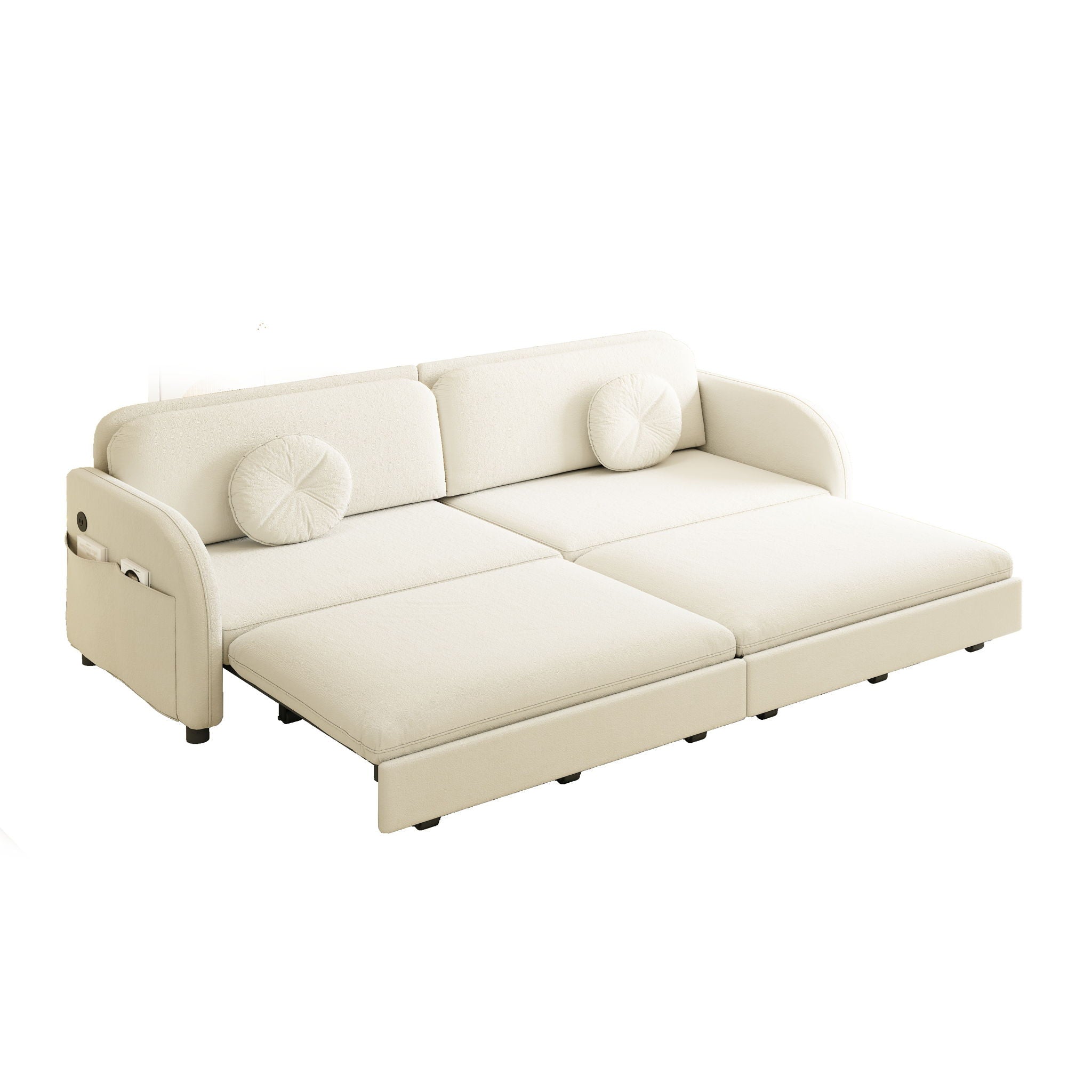 Upholstered Pull Out Couch With Side Pocket & USB Port