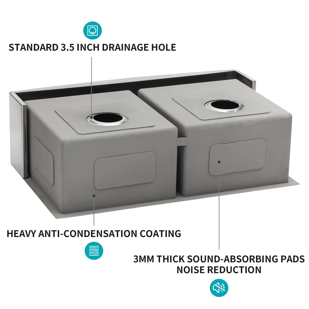 Double Bowl Farmhouse Sink, Stainless Steel Apron Front Kitchen Sink 16 Gauge - Brushed Nickel