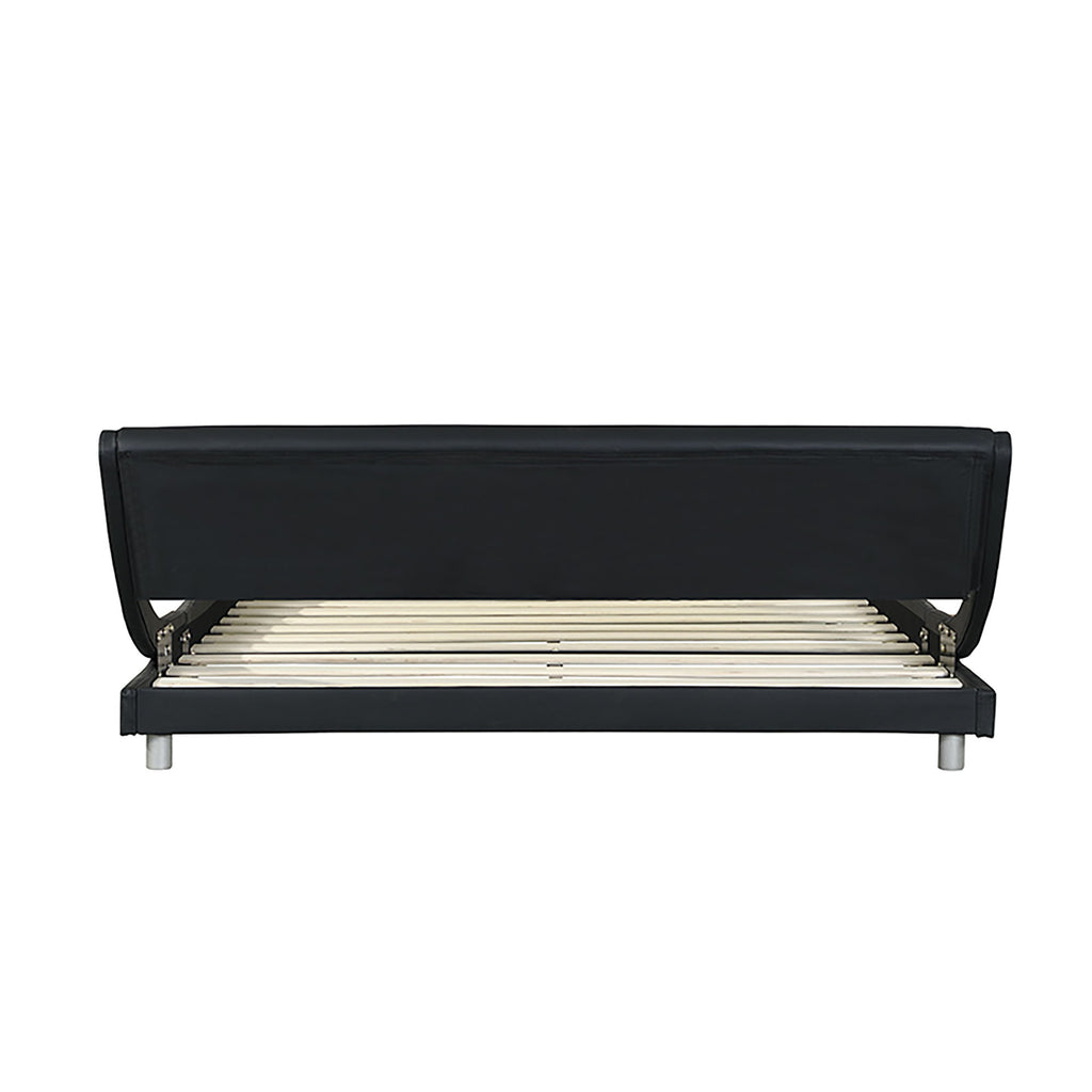 Queen Size Upholstered Platform Bed Frame With LED Lighting, Curve Design, Slat Support, No Box Spring Needed - Black