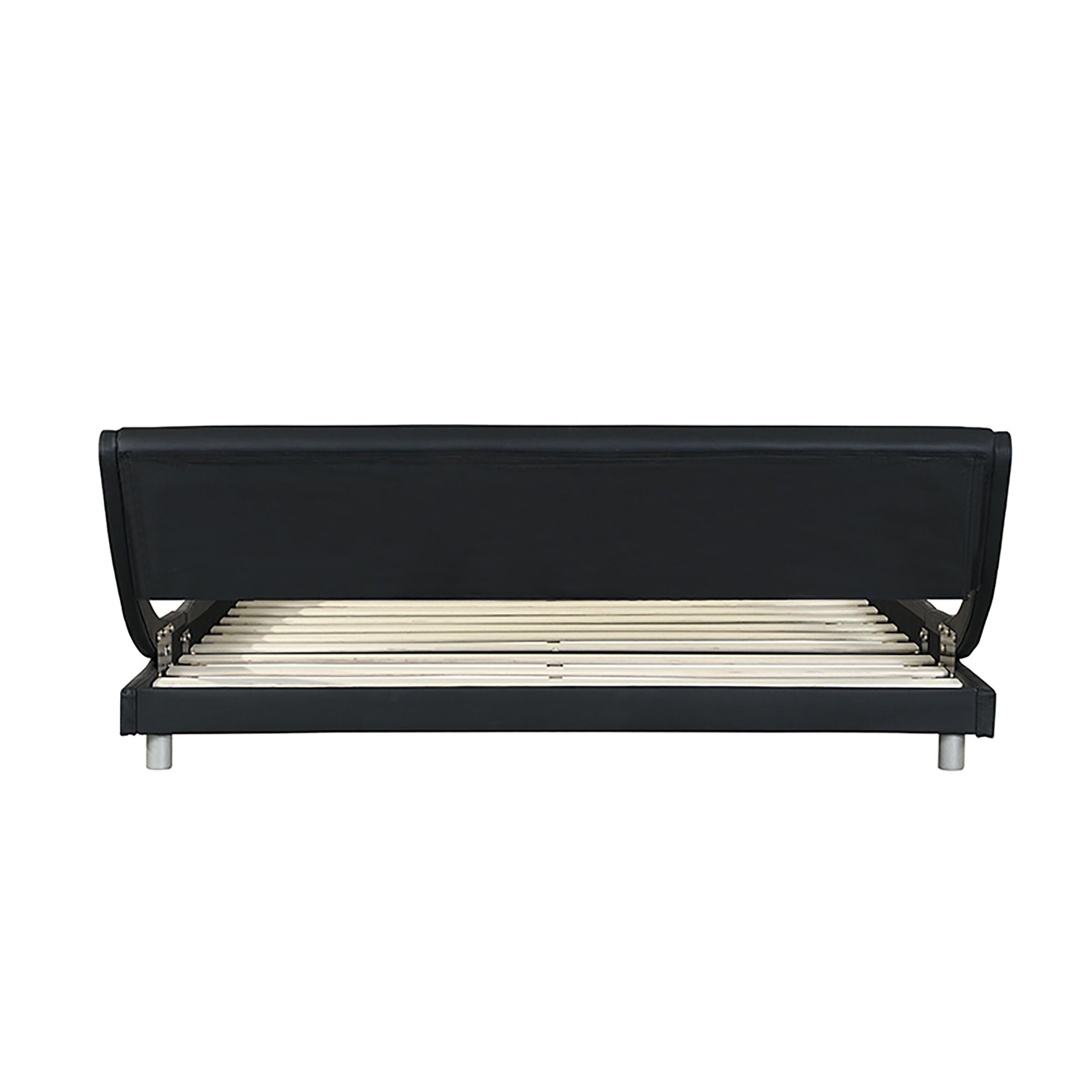 Queen Size Upholstered Platform Bed Frame With LED Lighting, Curve Design, Slat Support, No Box Spring Needed - Black