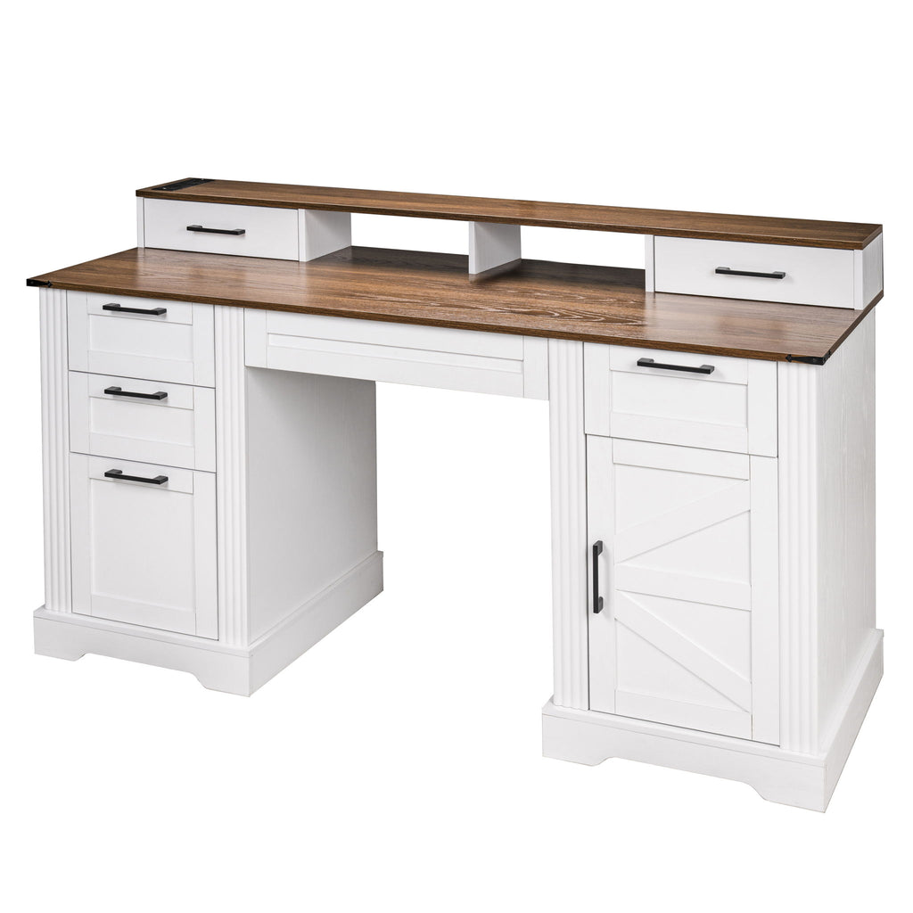 Office Desk With Charging Station & Storage Cabinet